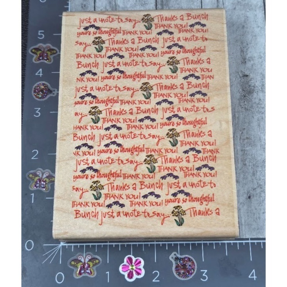 Inkadinkado Just A Note Thanks A Bunch Background 6431 Rubber Stamp Wood #D20